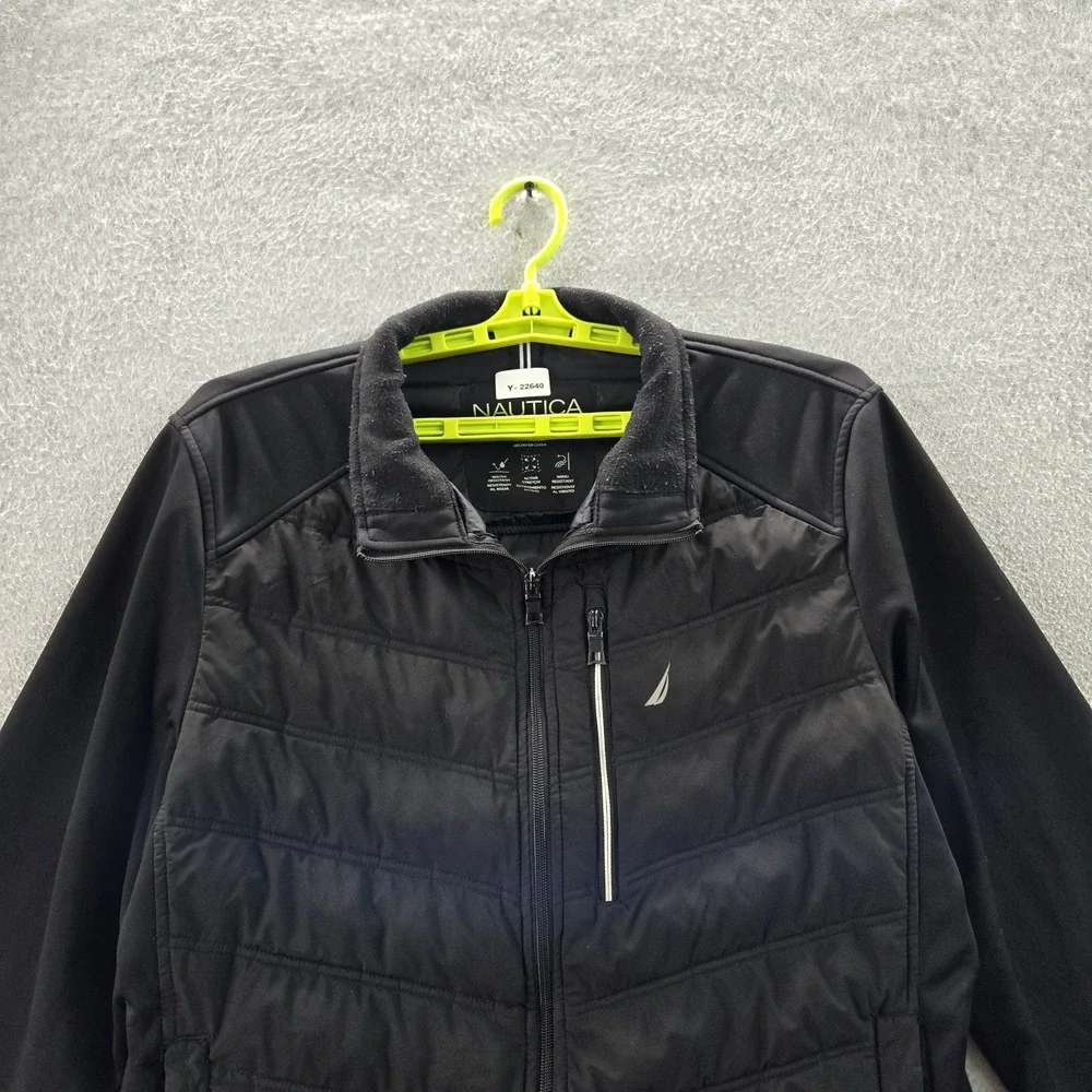 Nautica Men Jacket L/G (LARGE) Black Puffer Gorpcore Zipper Mixed‎ Media